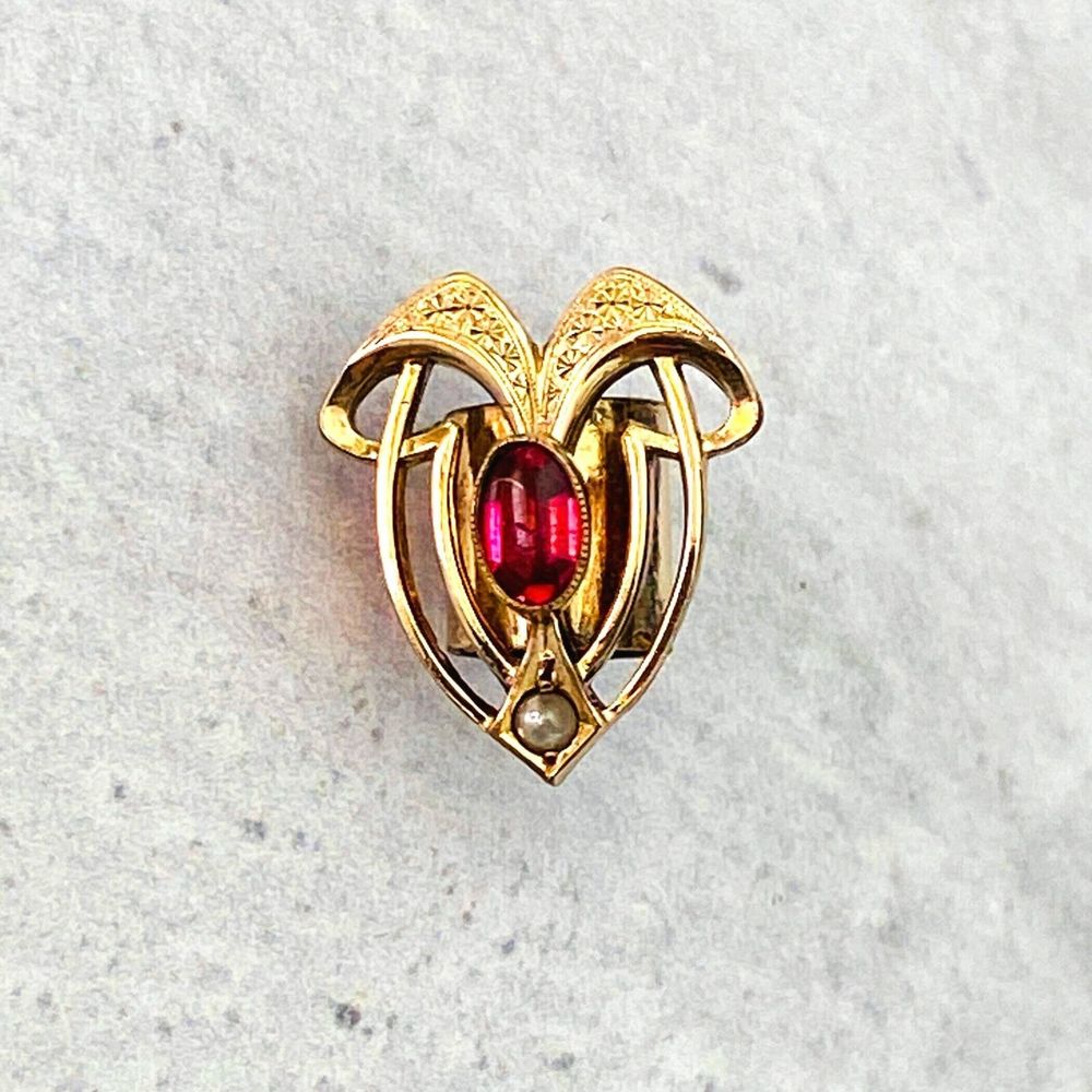 Antique Art Nouveau Garnet Gold Large Slide Pendant Seed Pearl